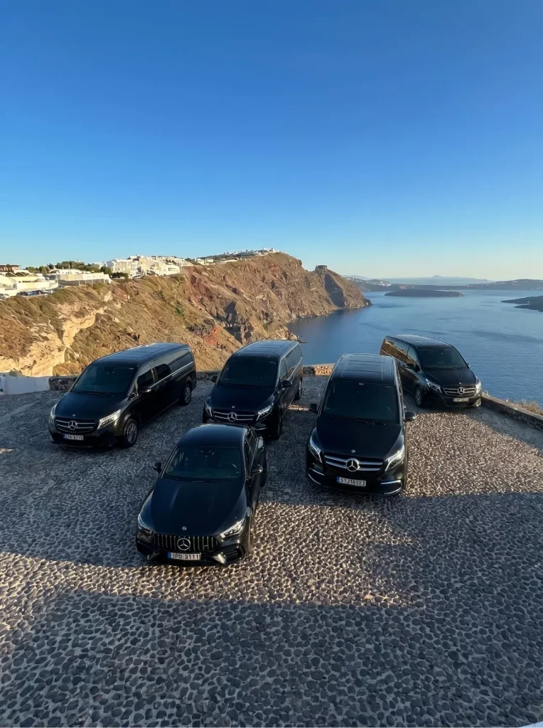 move to santorini transfers fleet aerial caldera view
