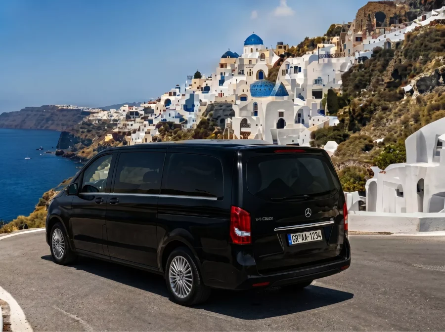 move to santorini transfers v class oia blue domes