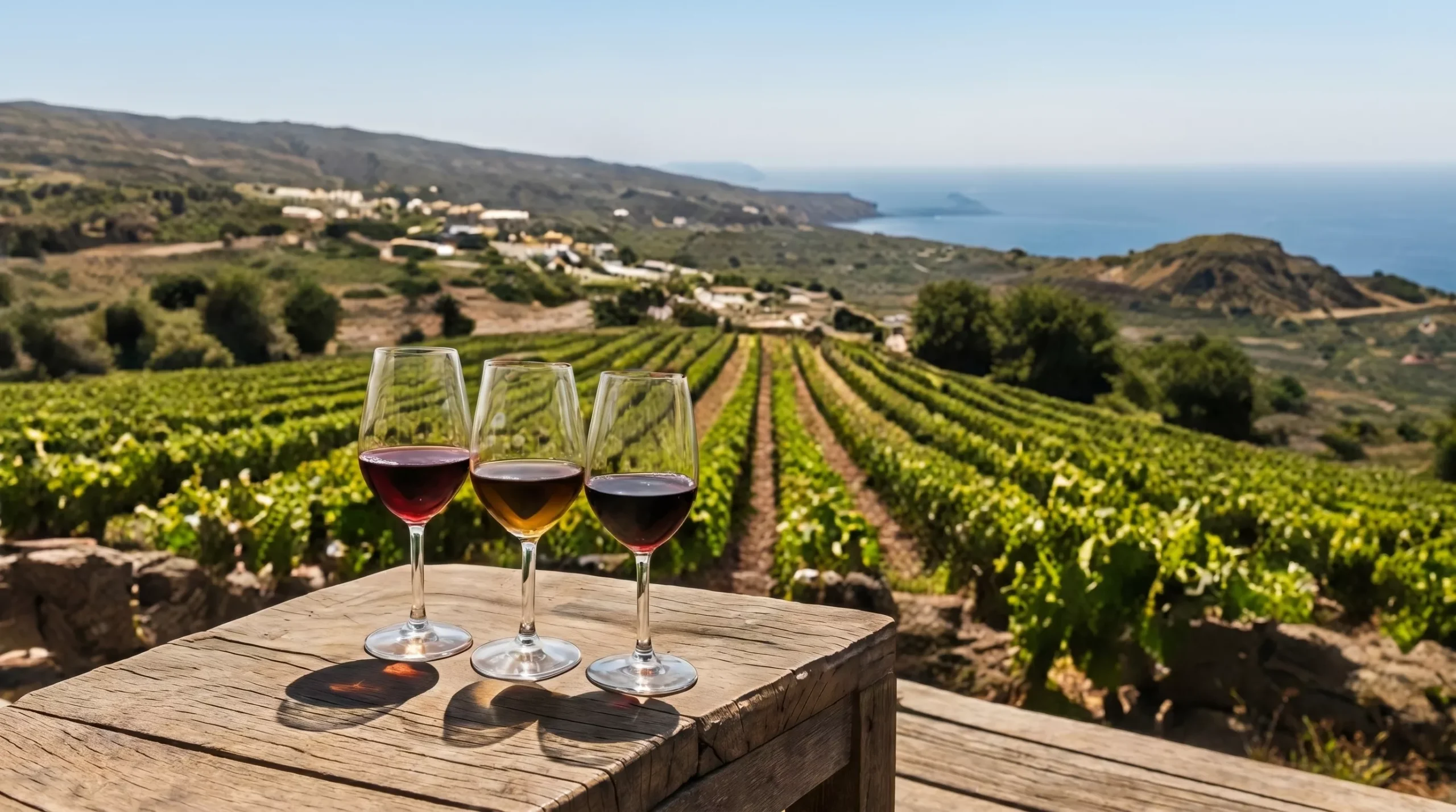 move to santorini transfers vineyard wine glasses sea